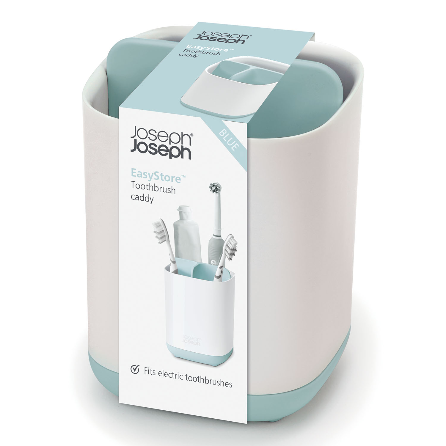 Zahnputzbecher EASYSTORE, klein, weiß / blau, Joseph Joseph
