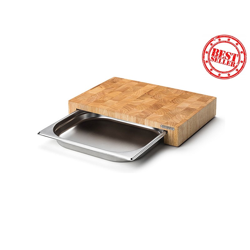 Schneidebrett 48 x 32,5 cm, mit Edelstahlschublade, braun, Holz Continenta
