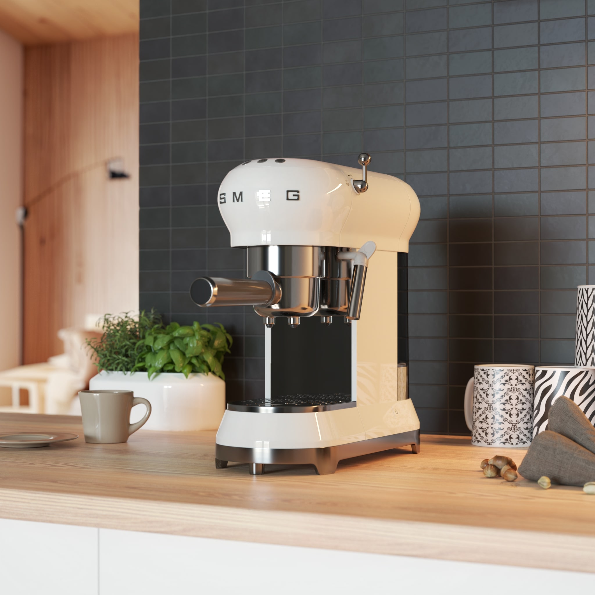 Espressomaschine mit Siebträger ECF01WHEU, weiß, Smeg