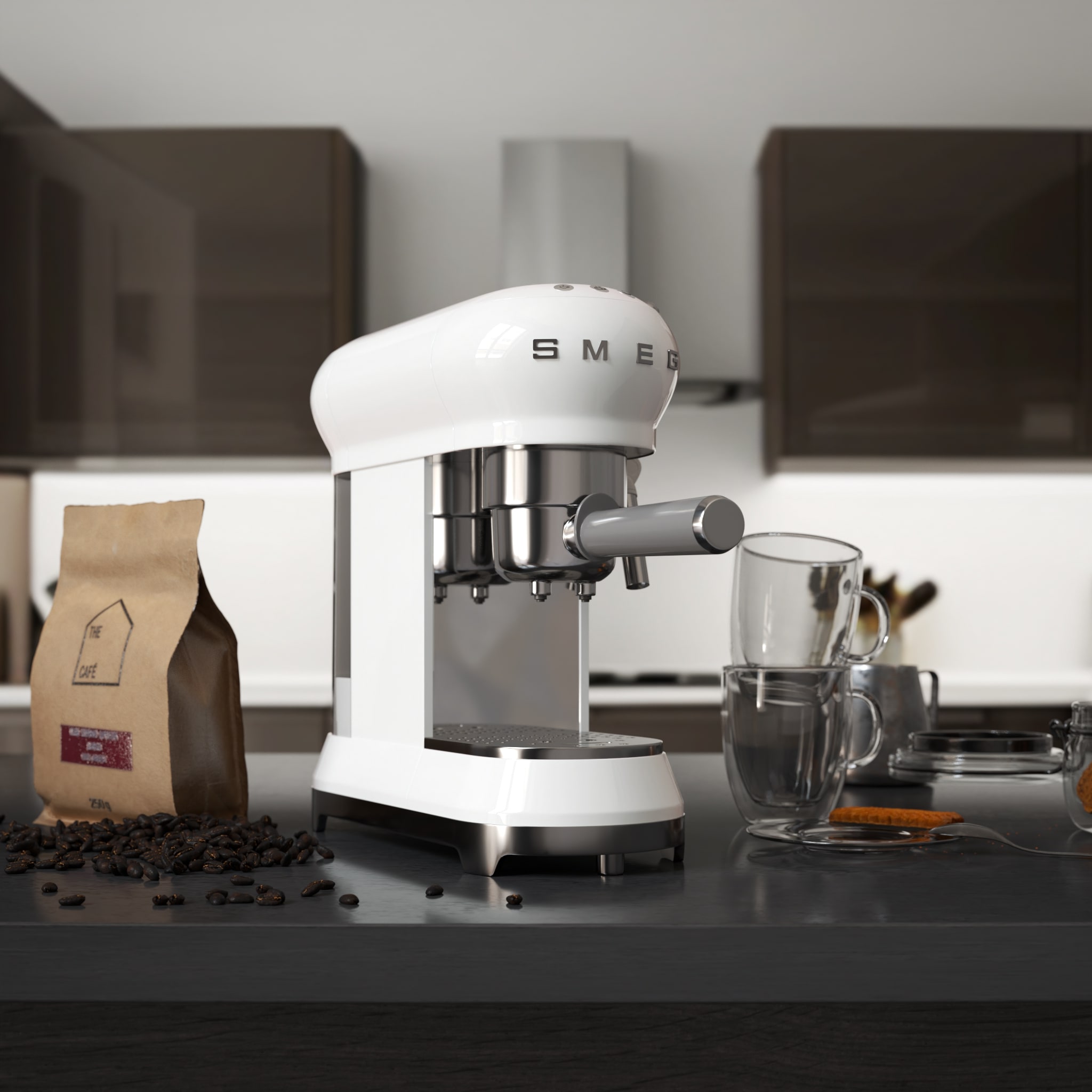 Espressomaschine mit Siebträger ECF01WHEU, weiß, Smeg