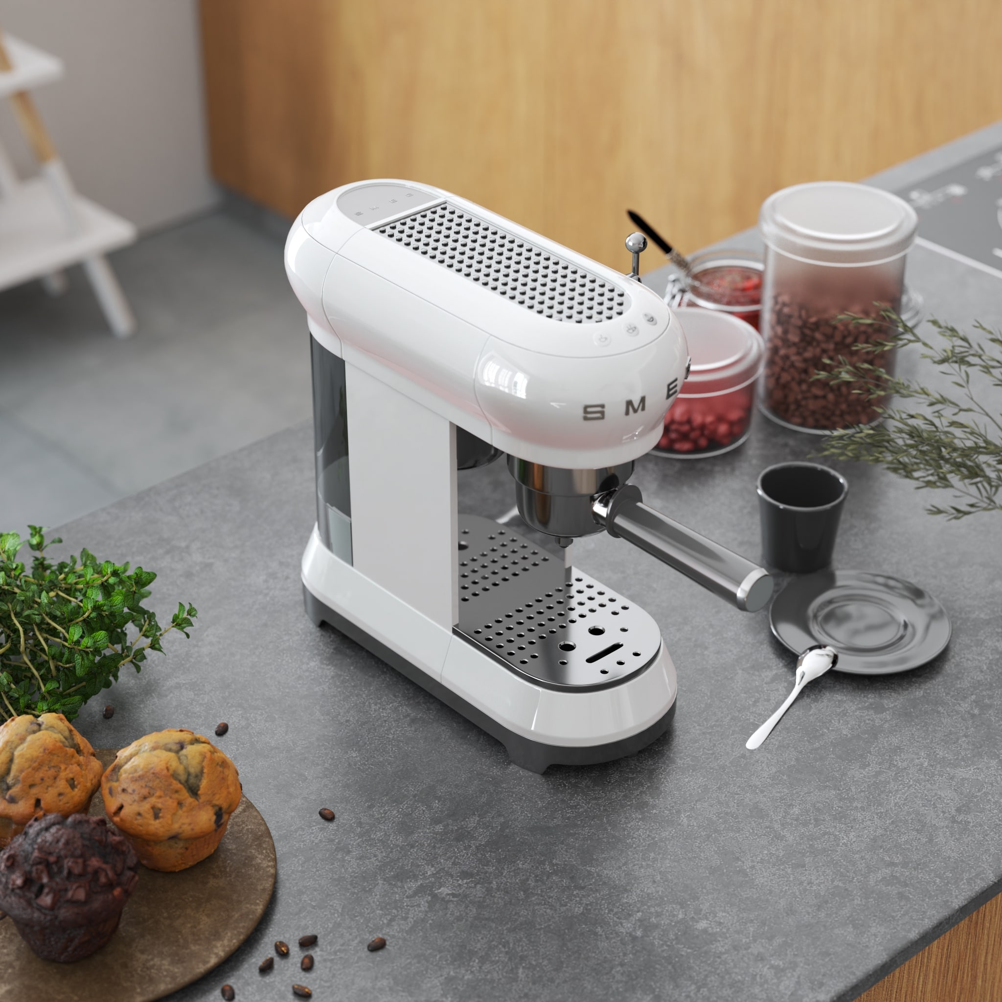 Espressomaschine mit Siebträger ECF01WHEU, weiß, Smeg