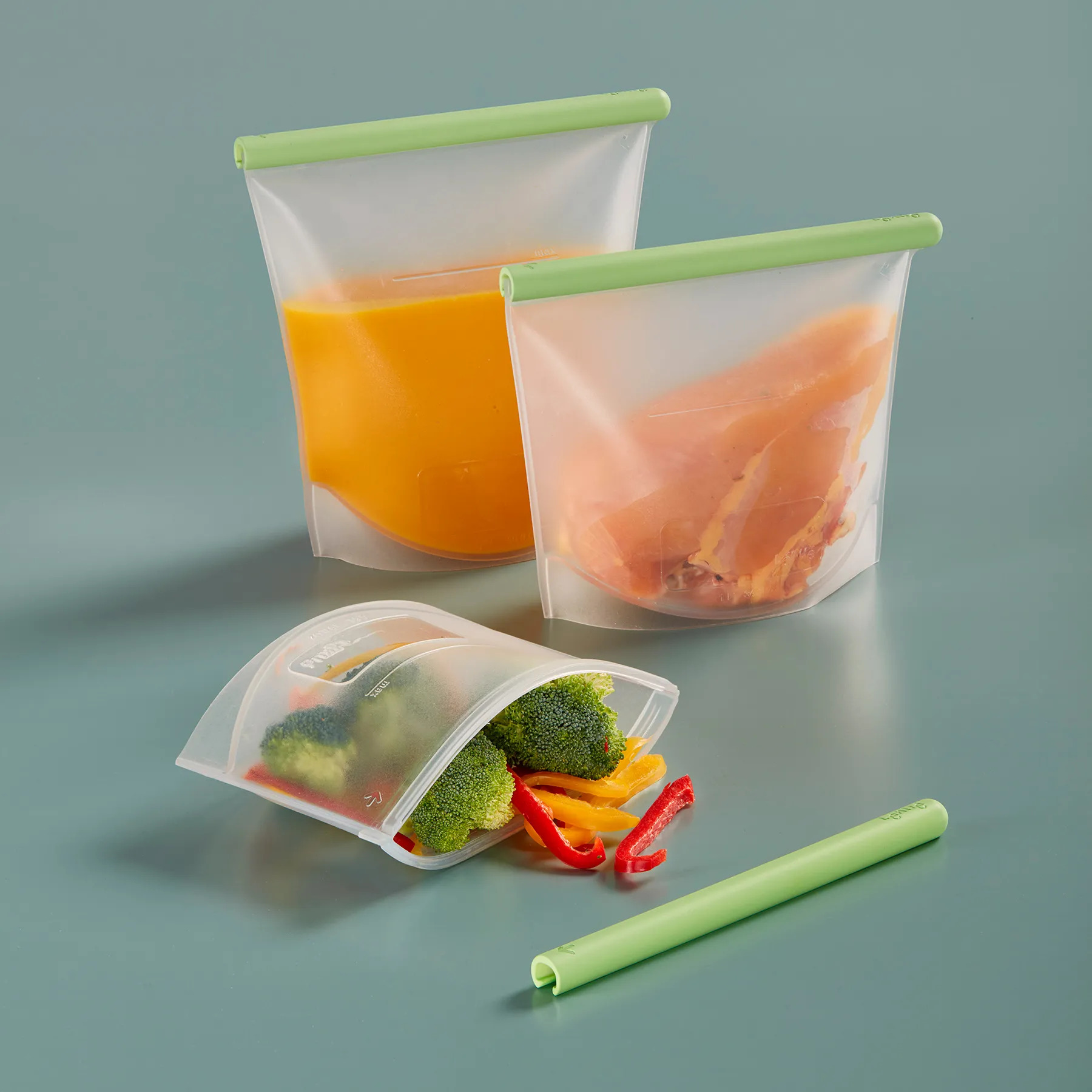 Lebensmittelbeutel, wiederverwendbar, 3-teilig, grün, Silikon, Lékué
