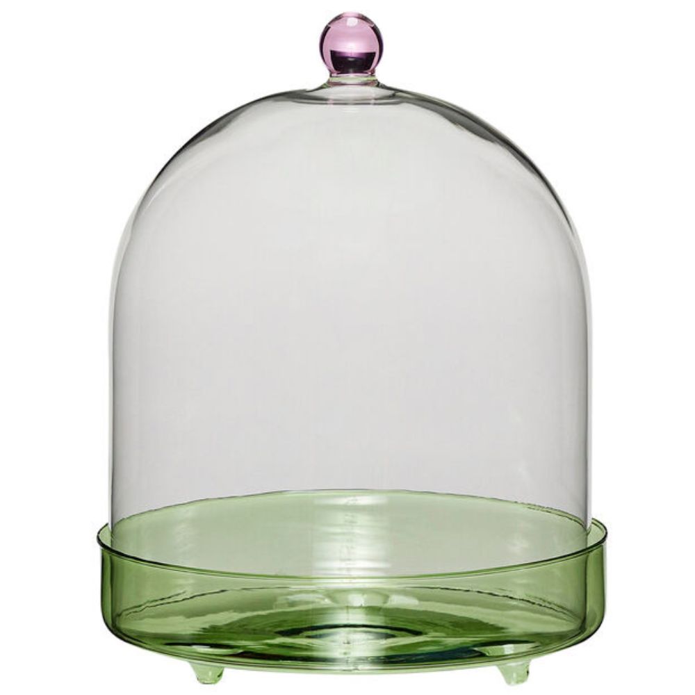 Deko Glasglocke FLORA, grün, Glas, Hübsch