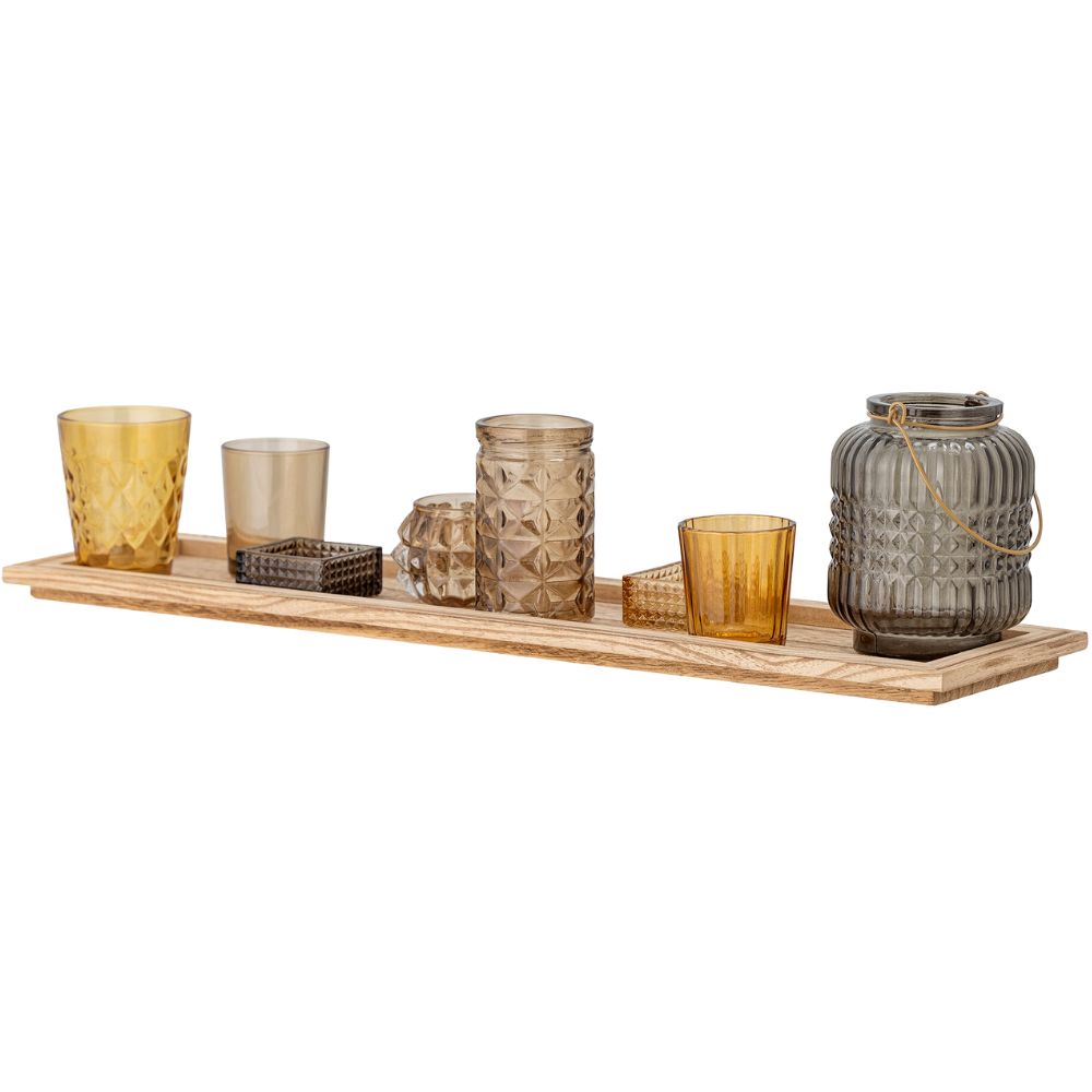 Teelichthalter mit Tablett SANGA, 9er-Set, braun, Glas, Bloomingville