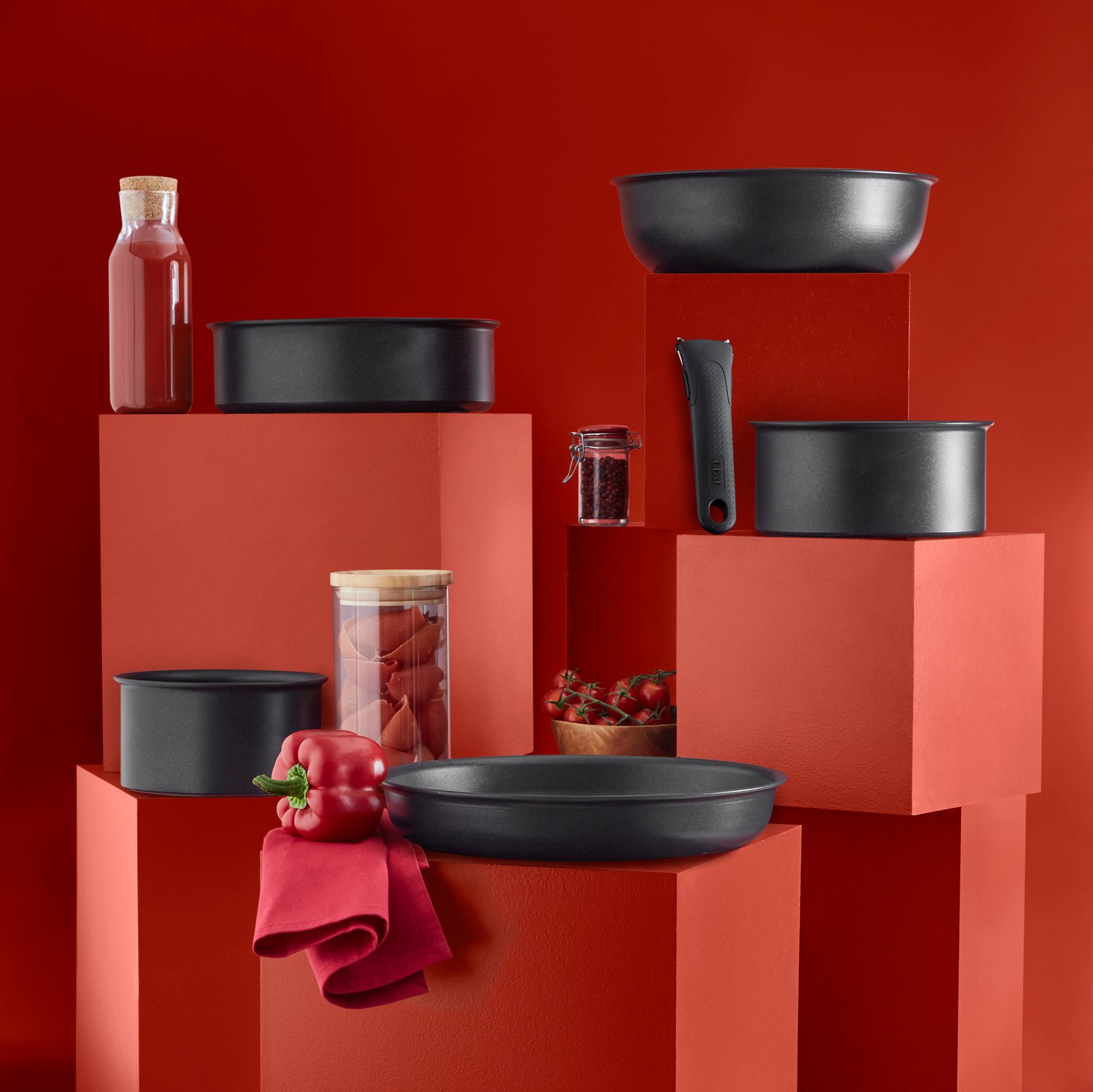 Pfannenset INGENIO UNLIMITED L7638942, 3-teilig, schwarz, Aluminium, Tefal