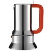 Espressokocher 9090, 150 ml, roter Griff, Alessi