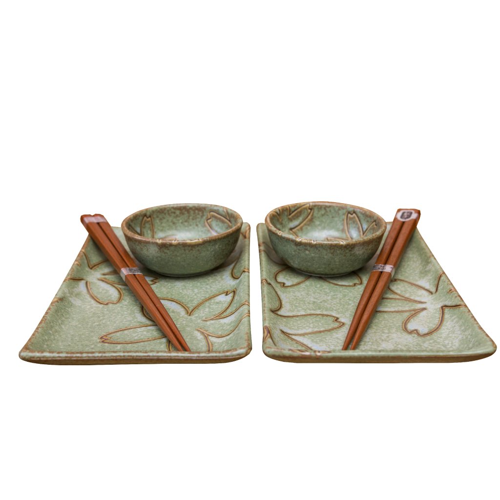 Sushi komplekt, 6-osaline komplekt, lillemotiiv, heleroheline, MIJ
