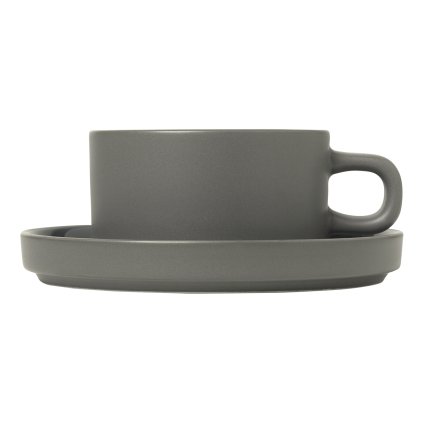 Teetass koos alustassiga PILAR, 2 tk komplektis, 200 ml, tumehall, keraamiline, Blomus