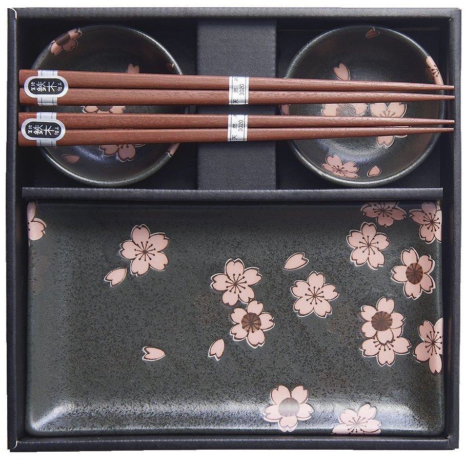 Sushi komplekt BLACK JA PINK SAKURA, 4-osaline komplekt, MIJ