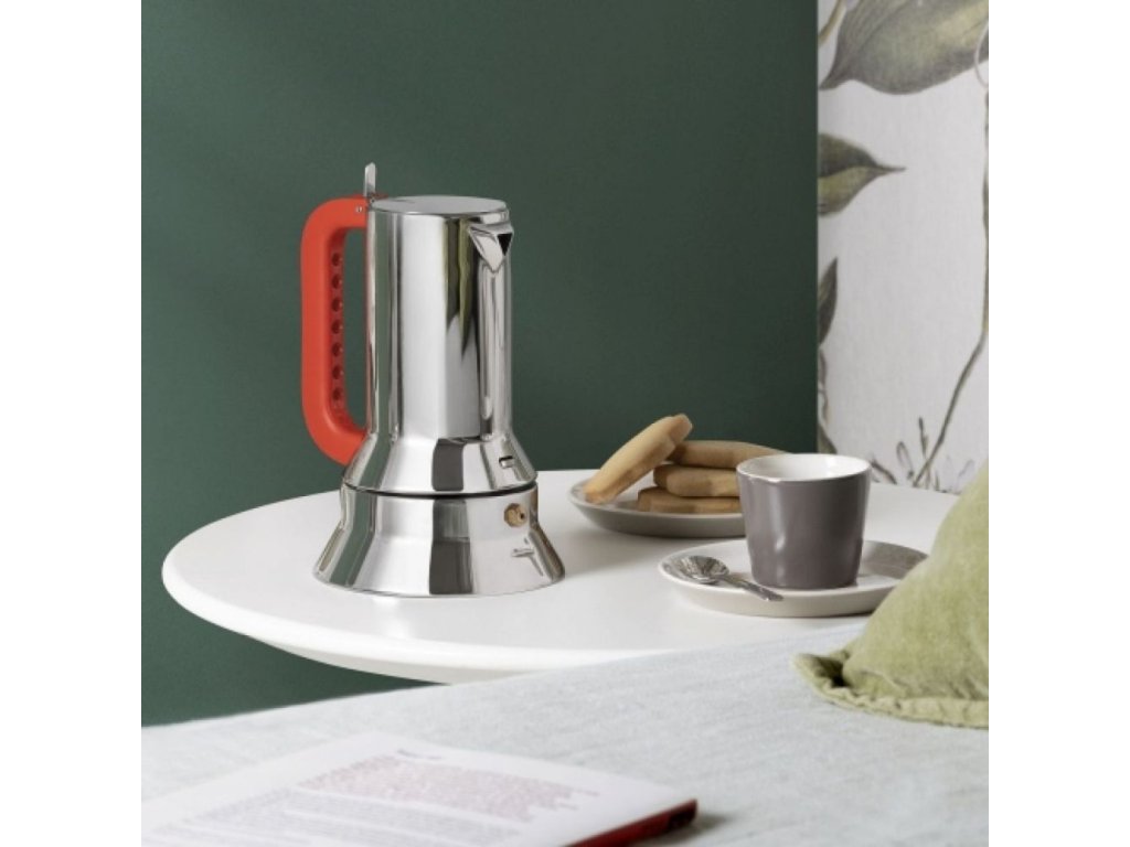 Espressobryggare för spishäll 9090, 150 ml, rött handtag, Alessi