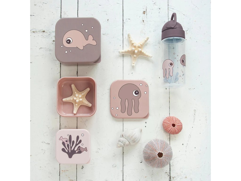 Lunchbox för barn SEA FRIENDS, set i 3 delar, rosa, Done by Deer