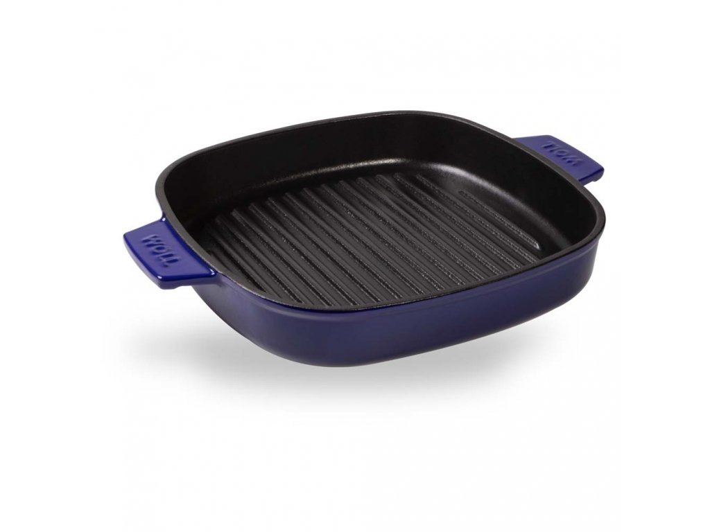 Grillpanna 28 cm, för induktion, med lock, blå, järn, WOLL