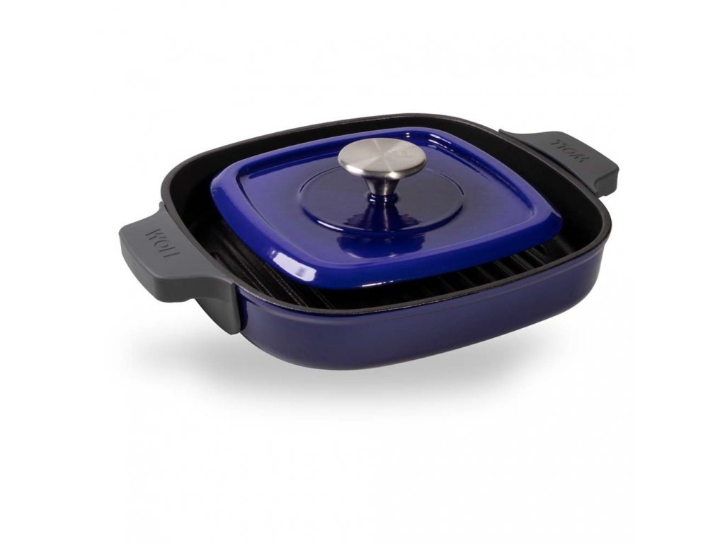 Grillpanna 28 cm, för induktion, med lock, blå, järn, WOLL