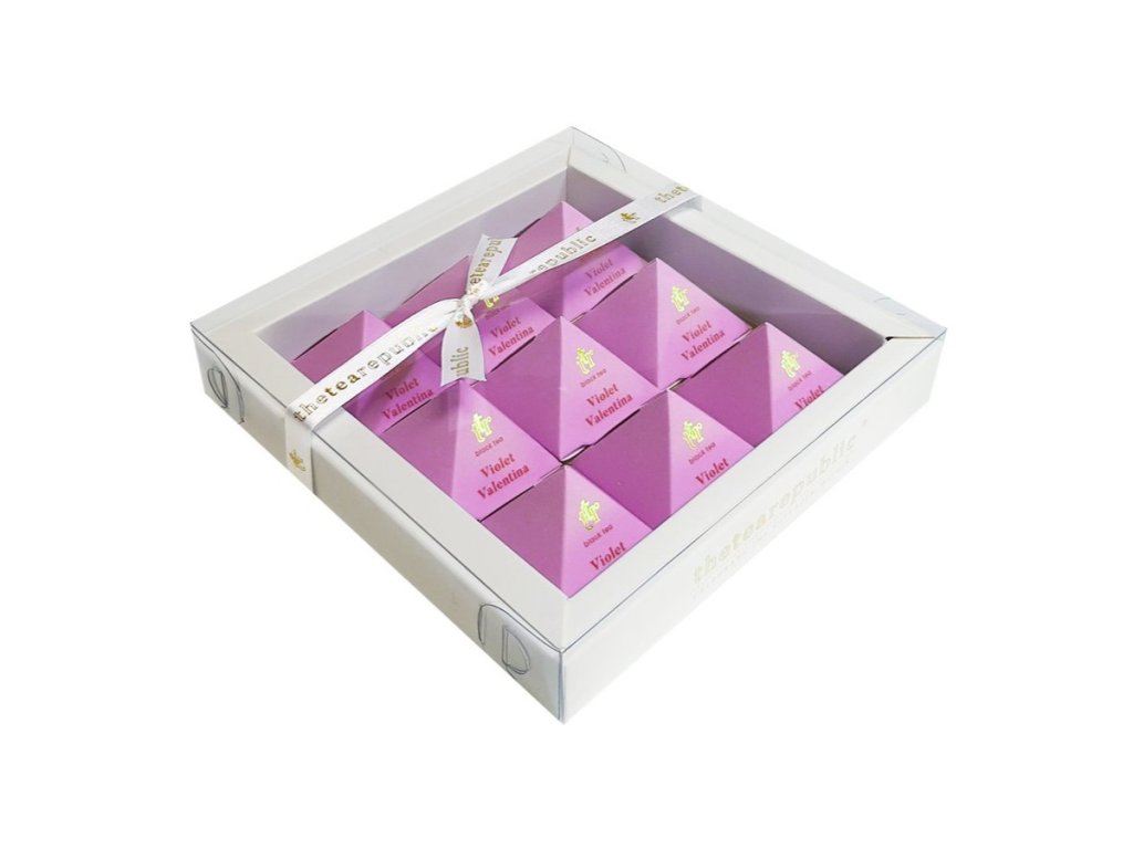 Te i gåvoset VIOLET VALENTINA, 9 tepyramider, The Tea Republic