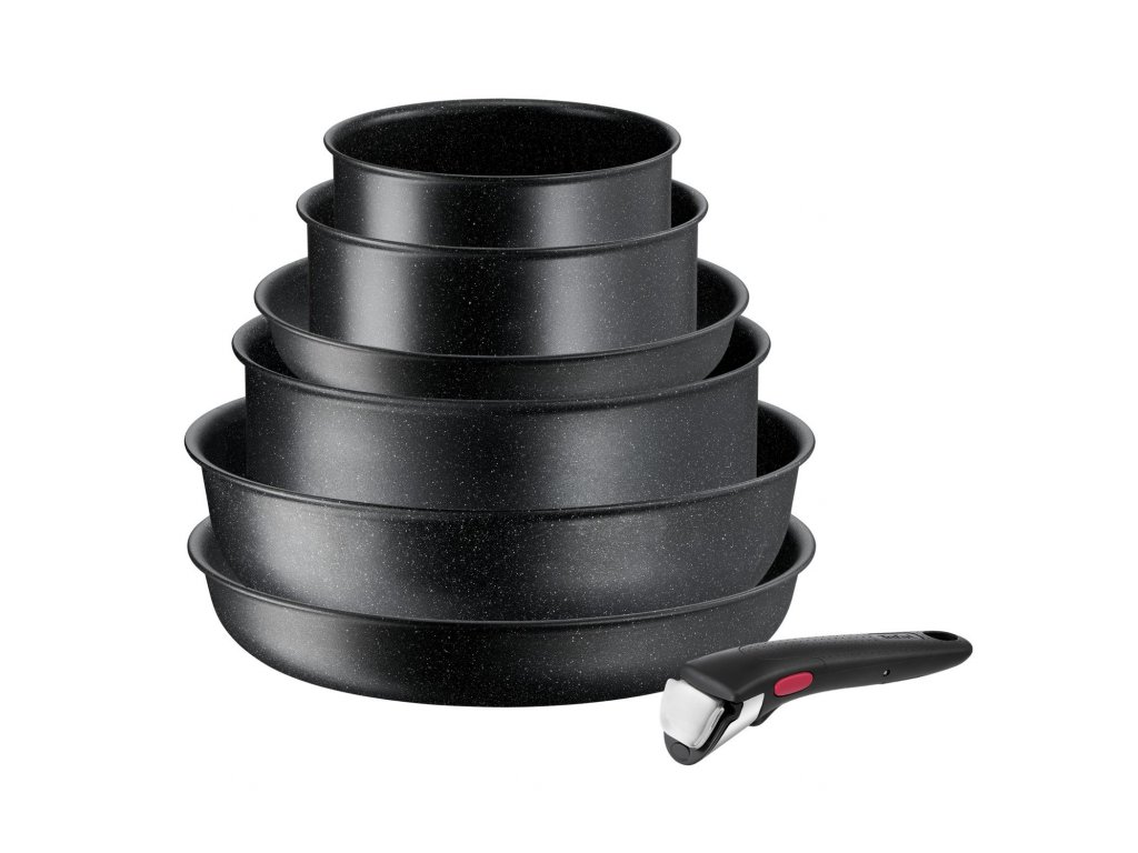 Grytset INGENIO BLACK STONE L3998702, set i 7, svart, aluminium, Tefal
