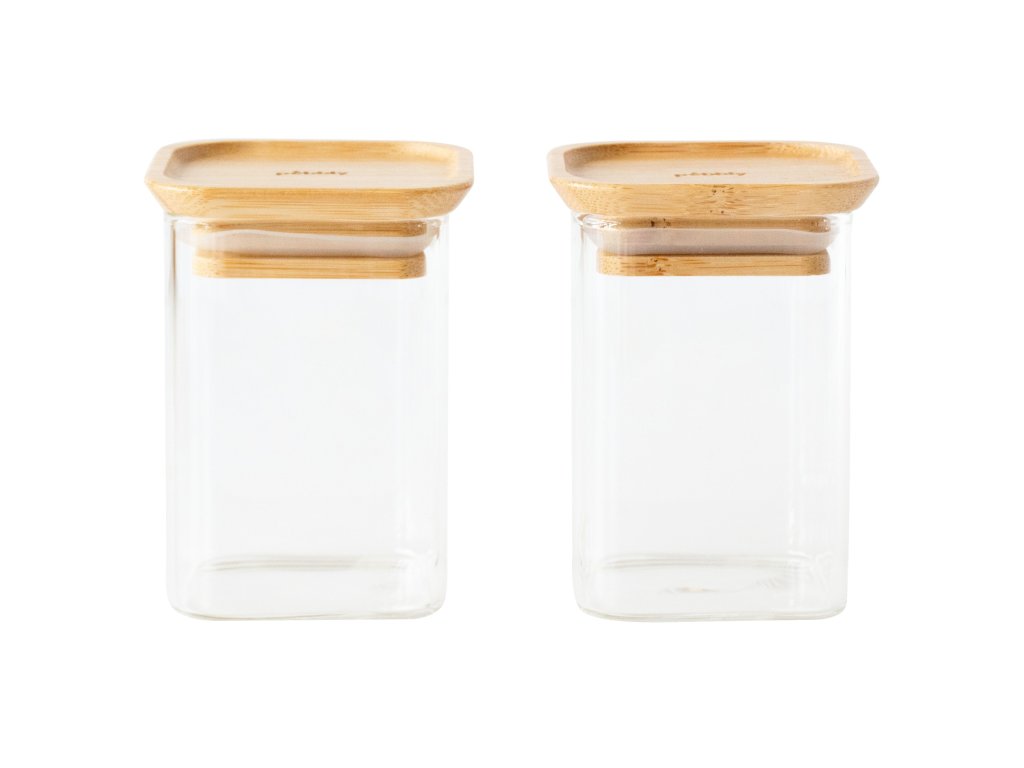 Köksförvaringsburk PKV-047, set i 2 delar, glas / bambu, Pebbly