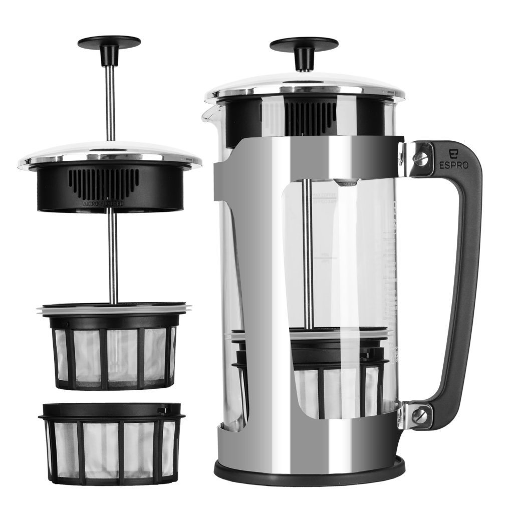 Kaffebryggare för fransk press PRESS P5 950 ml, silver, glas1 / polerad rostfritt stål, Espro
