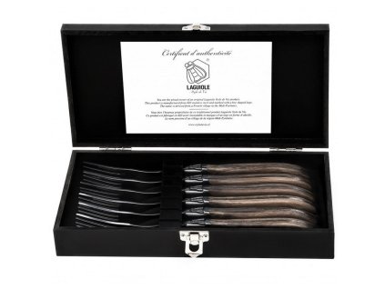 Stekgaffelset LAGUIOLE LUXURY, 6 st, handtag i olivträ, Laguiole
