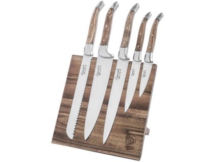 Knivset, 6 st med magnetstativ LUXURY, olivträ, Laguiole