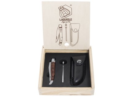 Fickkniv LAGUIOLE LUXURY presentset, med skärp och fodral, handtag av rosenträ, Laguiole