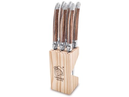 Steak kniv set PREMIUM, 6 st, med träblock, Laguiole