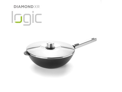 Wok DIAMOND PRO XR LOGIC 28 cm, med lock, avtagbart handtag, WOLL