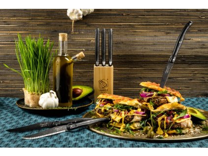 Köttknivset PREMIUM, 6 st, med block, svart, Laguiole