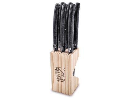 Köttknivset PREMIUM, 6 st, med block, svart, Laguiole