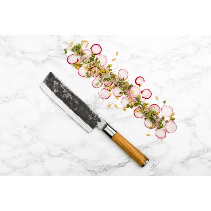Japansk grönsakskniv OLIVE 17,5 cm, olivträskaft, Forged
