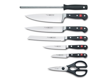 Knivblockset CLASSIC, 8 st, med knivslip och sax, mörkt trä, Wüsthof