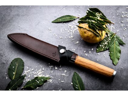 Knivslida till Santoku-kniv 14 cm, läder, Forged