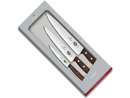 Knivset, 3 st, 12/19/22 cm, handtag i rosenträ, Victorinox