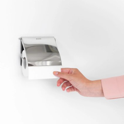 Toalettborsthållare, toalettpappershållare och reservrullstativ i set RENEW, blankt stål, Brabantia