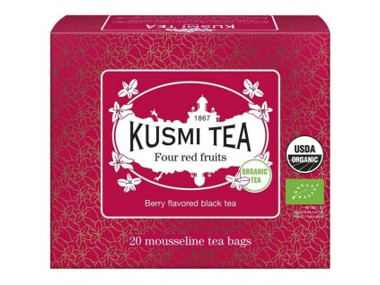 Svart te FOUR RED FRUITS, 20 muslin tepåsar, Kusmi Tea