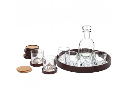 Whiskyglas THE PEAKS, whiskykaraff, glasunderlägg och bricka i set, 14 st, Liiton