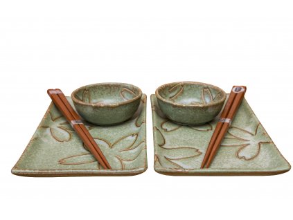 Sushi-set, 6 st, blommotiv, ljusgrön, MIJ
