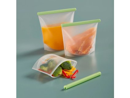 Återanvändbar matförvaringspåse, set i 3 delar, grön, silikon, Lékué