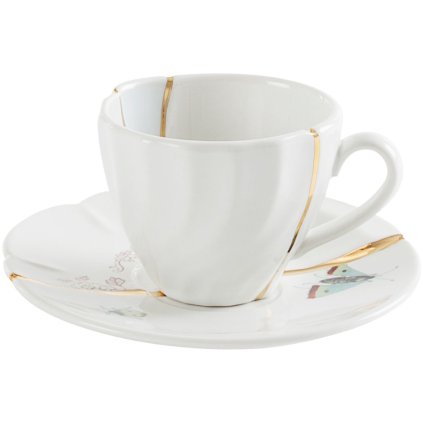 Kaffekopp med fat KINTSUGI 2 vit, Seletti