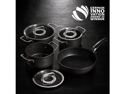 Kastrullset ADAMANT, set i 3, svart, aluminium, Fissler