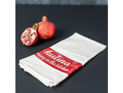 Tehandduk KULINA 47 x 65 cm, vit / röd, bomull, Kulina