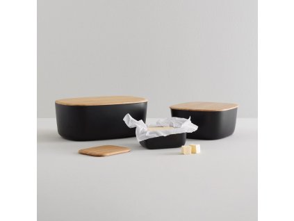 Brödburk BOX-IT 23 cm, svart, plast / bambu, RIG-TIG