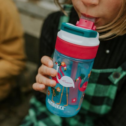 Vattenflaska för barn LAGOON 400 ml, blå flamingo, tritan, Kambukka