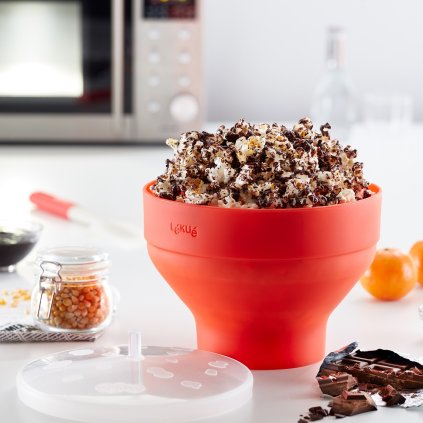 Popcornbehållare för mikrovågsugn 20 cm, röd, silikon, Lékué