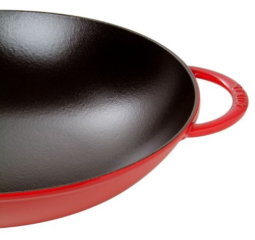 Wok 37 cm, med glaslock, körsbär, gjutjärn, Staub