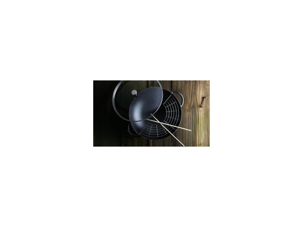 Wok 37 cm, med glaslock, körsbär, gjutjärn, Staub