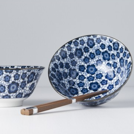 Matskål BLUE PLUM, set i 2 delar, 500 ml, med ätpinnar, MIJ