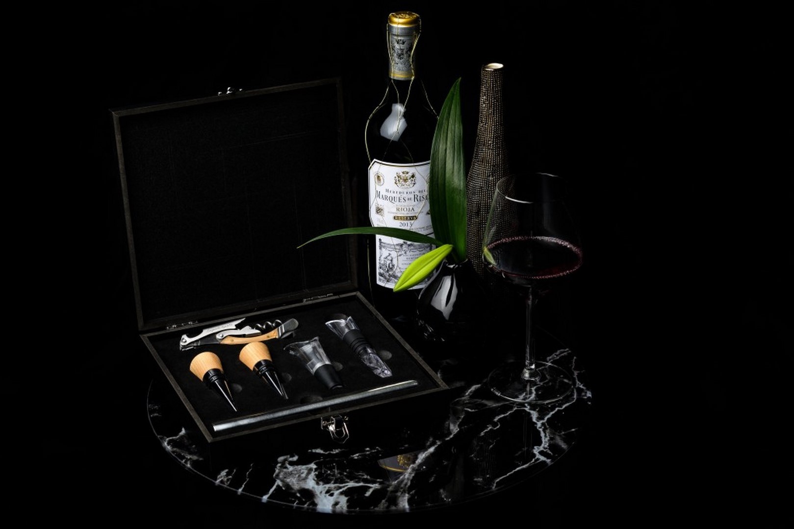 Vintillbehörsset LUXURY, 6 st, presentförpackning, stål och ek, Laguiole