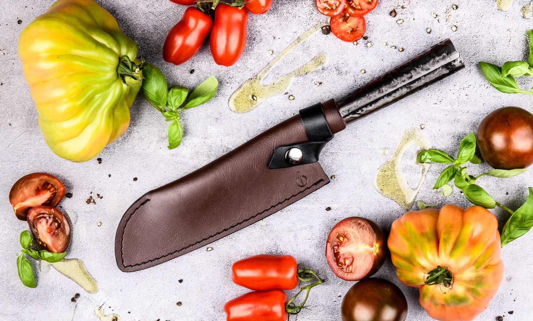 Knivslida till Santoku-kniv 18 cm, läder, Forged