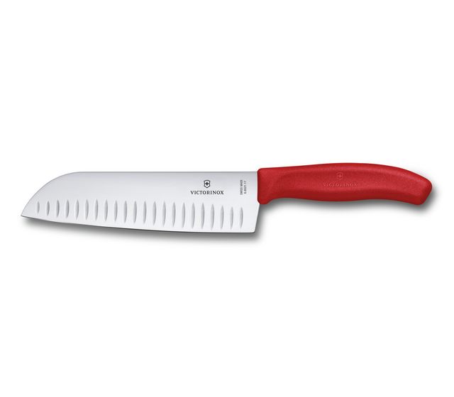 Santoku-kniv 17 cm, med ovala spår, röd, Victorinox