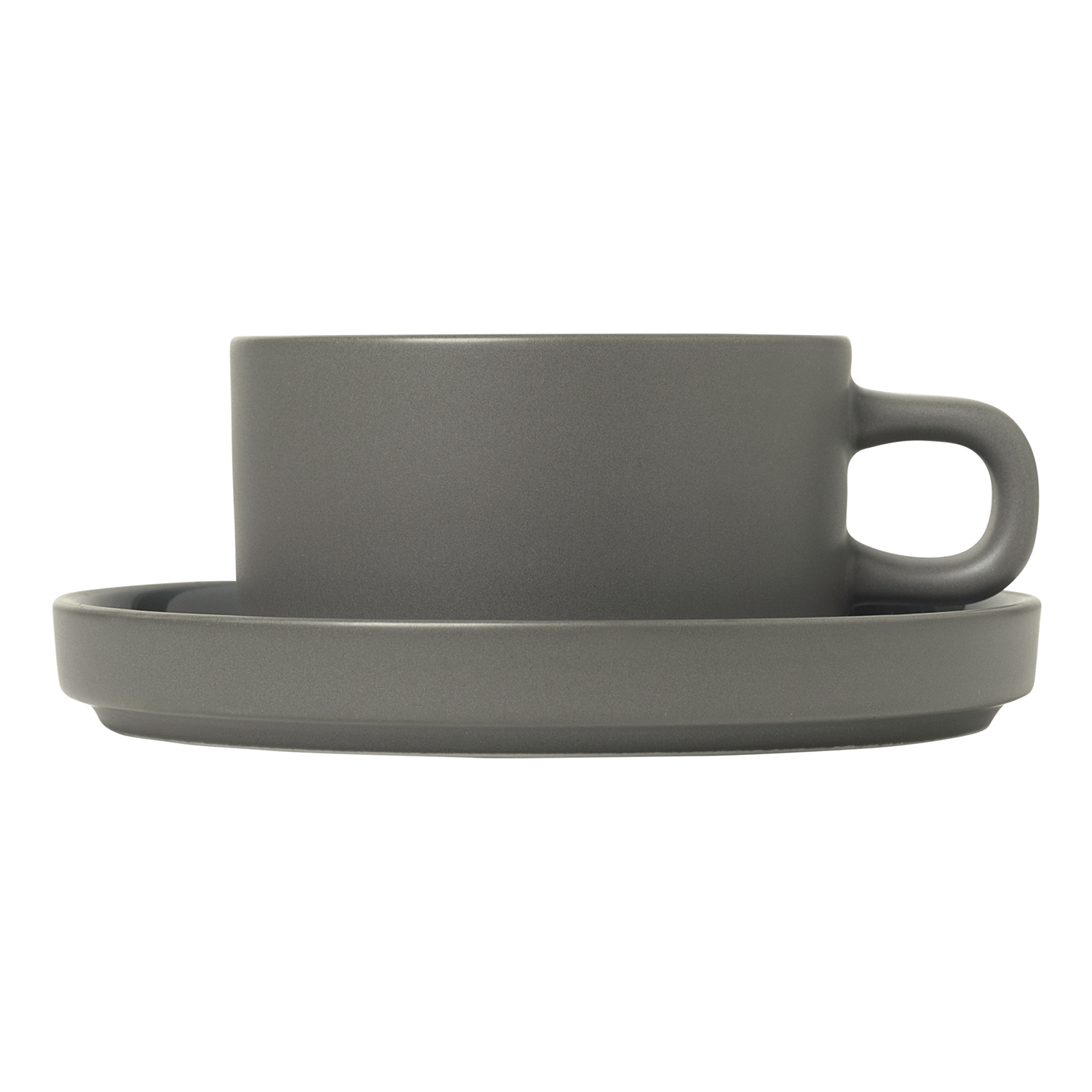Tekopp med fat PILAR set i 2 delar, 200 ml, mörkgrå, keramik, Blomus